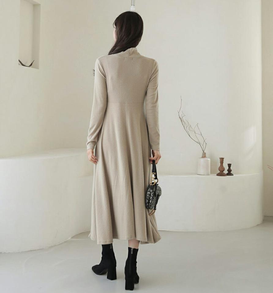 起毛ツイストワンピース・全3色・b62425 レディース 【ops】【韓国 ファッション ワンピース 起毛ワンピース フレアワンピース 暖かい フレア スリム ツイスト Aライン 体型カバー ロング ハイネック カジュアル 秋 冬】