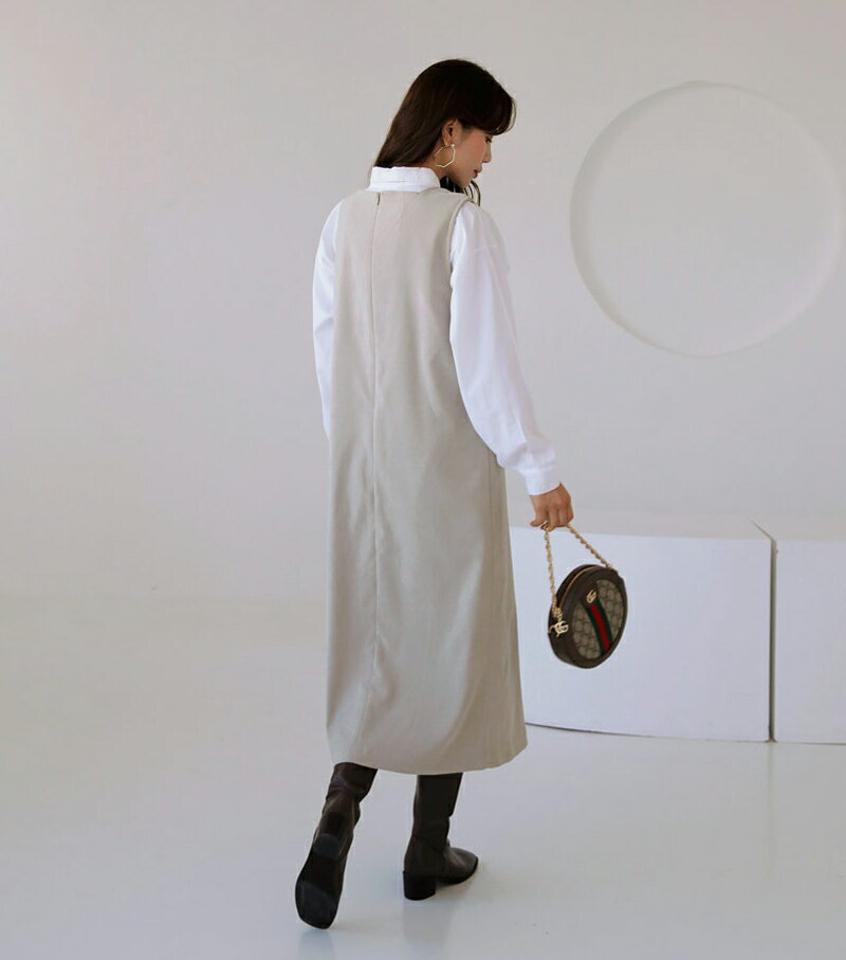 プリーツスリーブレスワンピース・全2色・t62420 レディース 【ops】【韓国 ファッション ワンピース プリーツワンピース Hライン スリーブレス プリーツ ロング Vネック バックファスナー アンバランス スクエアネック カジュアル 秋 冬】