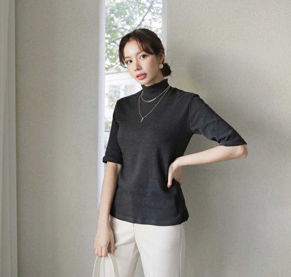 裏起毛タートル半袖Tシャツ・全3色・b65904 レディース 【tops】【トップス Tシャツ 半袖 ハーフスリーブ タートル タートルネック 裏起毛 単色 無地 シンプル 大人 きれいめ 秋 冬 韓国 ファッション】【ハイホリHIHOLLI】
