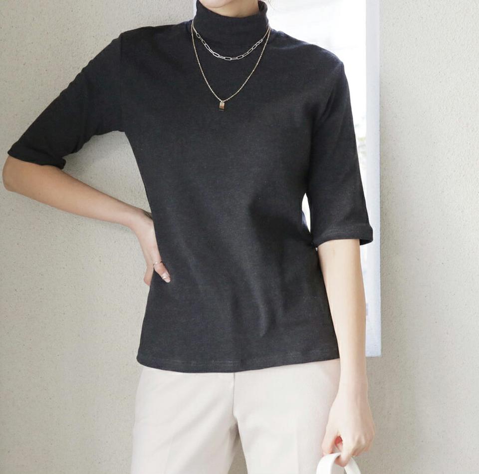 裏起毛タートル半袖Tシャツ・全3色・b65904 レディース 【tops】【トップス Tシャツ 半袖 ハーフスリーブ タートル タートルネック 裏起毛 単色 無地 シンプル 大人 きれいめ 秋 冬 韓国 ファッション】【ハイホリHIHOLLI】