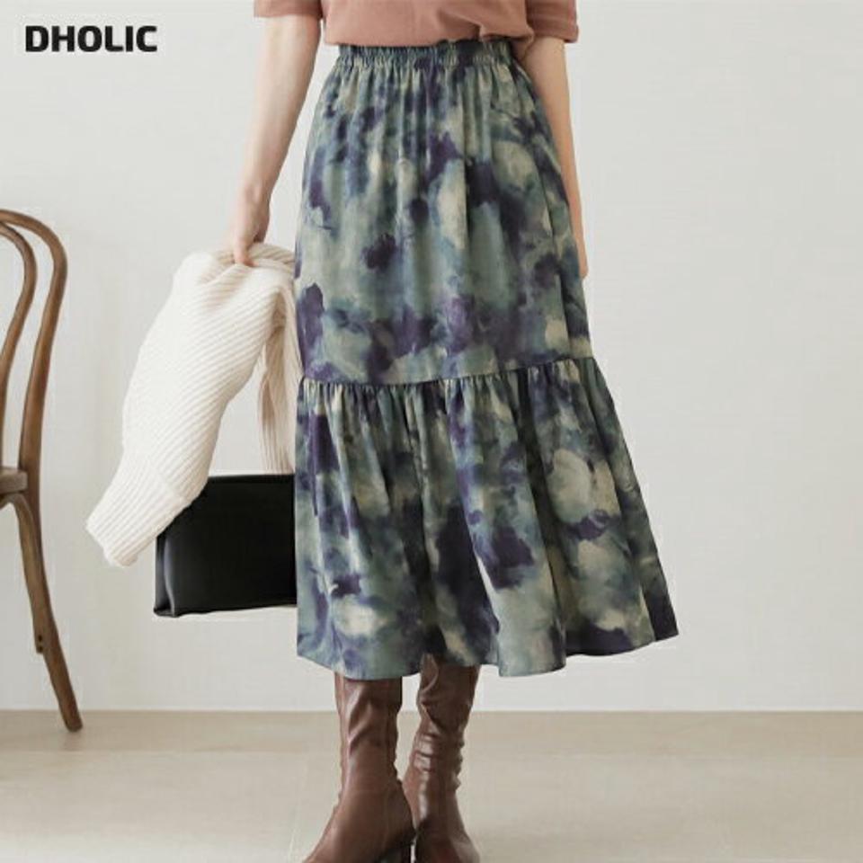 ウォーターカラーティアードスカート・全2色・t65931 レディース 【sk】【スカート ロング ロングスカート 総柄 ティアード マーブル ウエストゴム ユニーク 揺れ感 大人 カジュアル 秋 冬 韓国 ファッション】【ハイホリHIHOLLI】