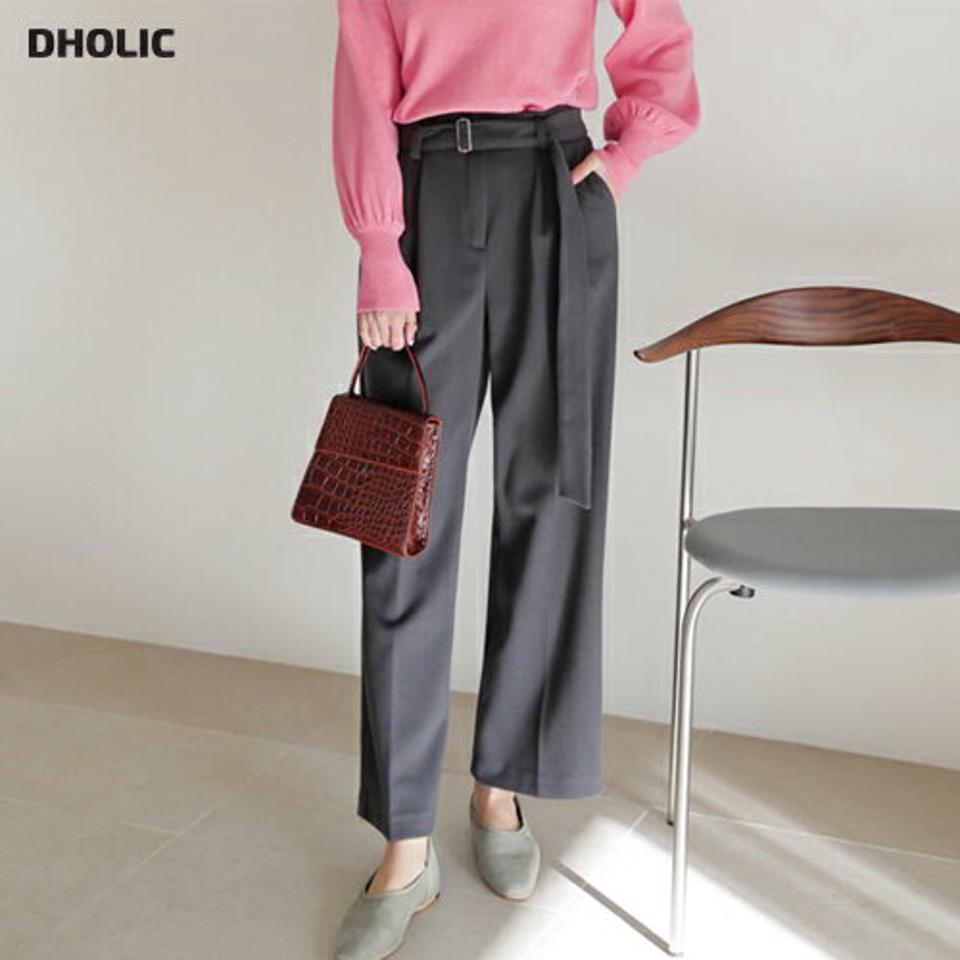 ベルト付ワイドパンツ・全2色・t65928 レディース 【pt】【パンツ ワイドパンツ ワイド ロングパンツ ズボン ベルト付き 単色 無地 シンプル 大人　オフィスカジュアル タック ベーシック 秋 冬 韓国 ファッション】【ハイホリHIHOLLI】