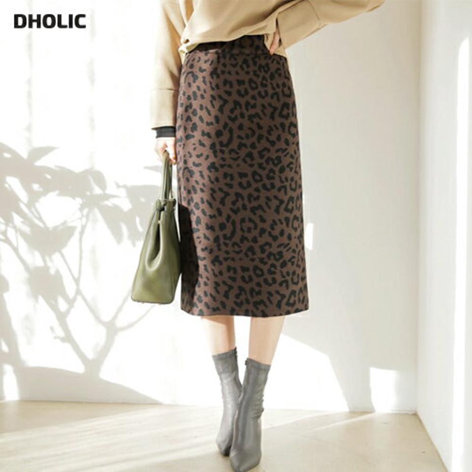 レオパードスリットスカート・全4色・b65930 レディース 【sk】【スカート ミディ丈 ミディスカート スリット レオパード ヒョウ柄 豹柄 アニマル柄 Hライン 大人 秋 冬 韓国 ファッション】【ハイホリHIHOLLI】