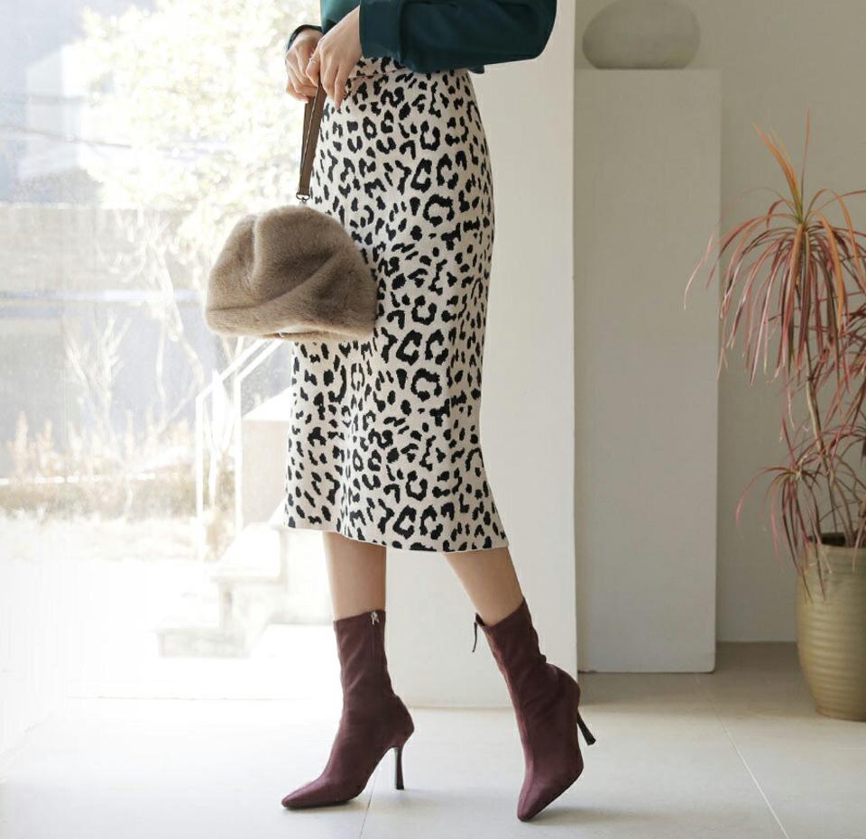 レオパードスリットスカート・全4色・b65930 レディース 【sk】【スカート ミディ丈 ミディスカート スリット レオパード ヒョウ柄 豹柄 アニマル柄 Hライン 大人 秋 冬 韓国 ファッション】【ハイホリHIHOLLI】