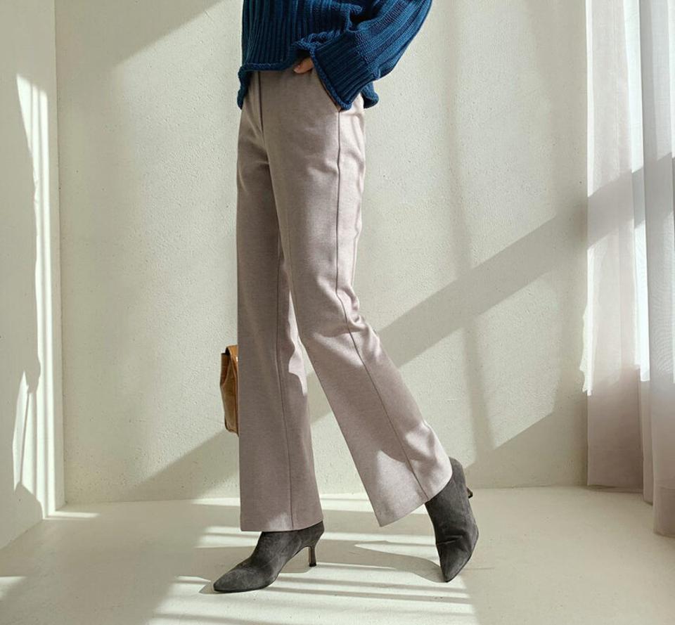 裏起毛ブーツカットスラックス・全3色・t56555 レディース 【pt】【韓国 ファッション ボトムス パンツ ロング セミブーツカット スリム 細身 スラックス ハイウエスト オフィスカジュアル 10分丈 保温性 裏起毛 サイドポケット カジュアル 秋 冬】