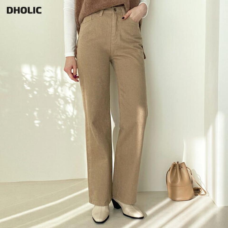 裏起毛ストレートパンツ・全3色・t56540 レディース 【pt】【韓国 ファッション ボトムス パンツ ロング ストレート ボタン ファスナー ポケット付き スリム 細身 ハイウエスト 10分丈 保温性 裏起毛 カジュアル 秋 冬】