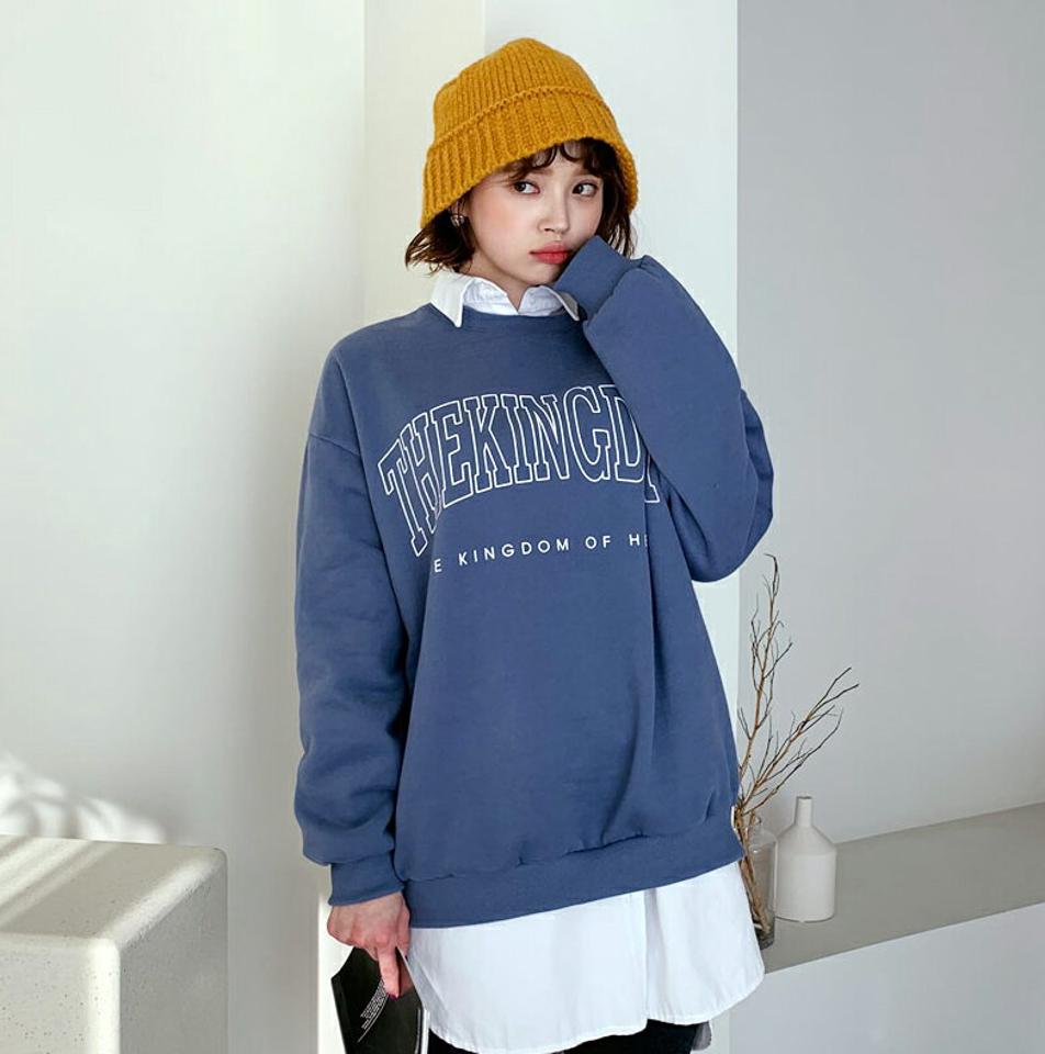 裏起毛レタリングスウェット・全3色・t56545 レディース 【tops】【韓国 ファッション トップス スウェット Tシャツ ラウンドネック ルーズ 裏起毛 暖かい レタリング カットソー 長袖 ゆったり デイリー カジュアル 秋 冬】