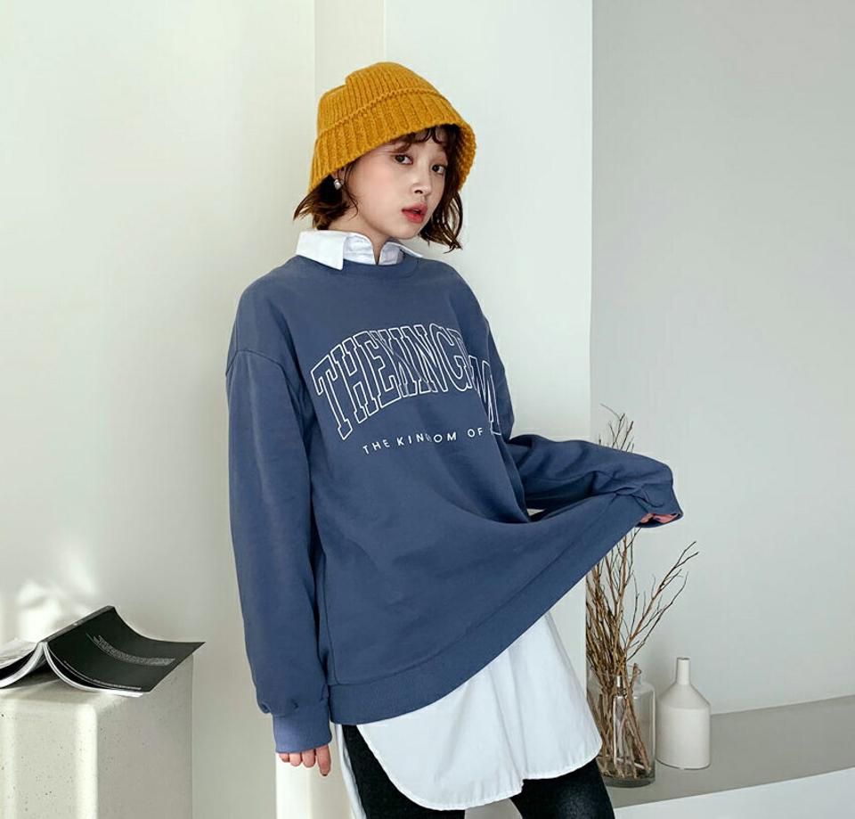 裏起毛レタリングスウェット・全3色・t56545 レディース 【tops】【韓国 ファッション トップス スウェット Tシャツ ラウンドネック ルーズ 裏起毛 暖かい レタリング カットソー 長袖 ゆったり デイリー カジュアル 秋 冬】