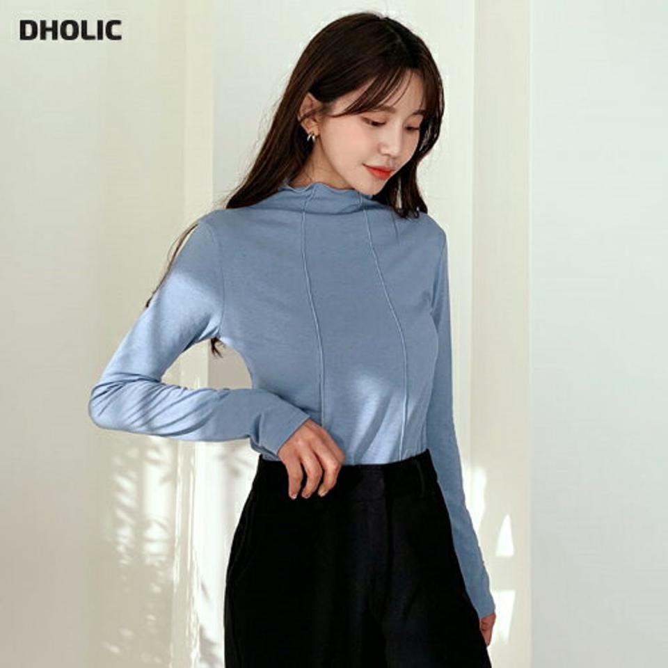 ラインハイネックTシャツ・全3色・t56512 レディース 【tops】【韓国 ファッション トップス Tシャツ ハイネック タートルネック ボトルネック ウェーブネック プレス 長袖 無地 レイヤード ベーシック デイリー スリム カジュアル 秋 冬】