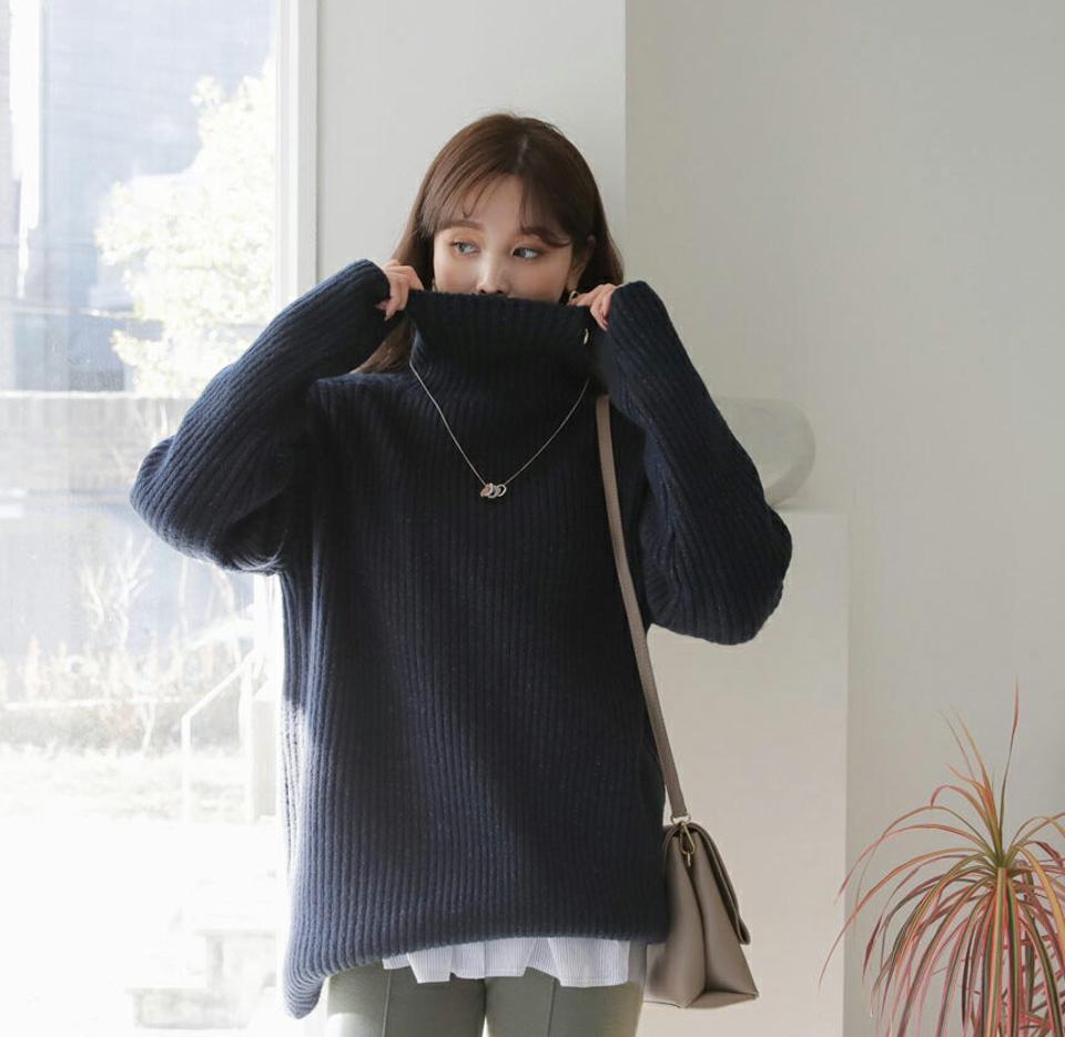 リブハイネックニット・全4色・b65917 レディース 【tops】【トップス ニット ニットトップス 長袖 ハイネック リブ リブニット 単色 無地 シンプル タートルネック タートル ゆったり ラフ 秋 冬 韓国 ファッション】【ハイホリHIHOLLI】