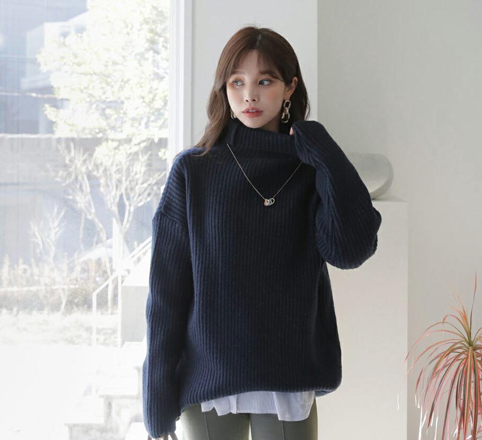 リブハイネックニット・全4色・b65917 レディース 【tops】【トップス ニット ニットトップス 長袖 ハイネック リブ リブニット 単色 無地 シンプル タートルネック タートル ゆったり ラフ 秋 冬 韓国 ファッション】【ハイホリHIHOLLI】