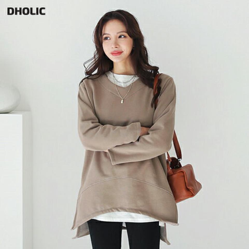裏起毛VネックTシャツ・全5色・t65906 レディース 【tops】【トップス Tシャツ 長袖 Vネック 単色 無地 シンプル ベーシック カジュアル 裏起毛 スリット ラフ 冬 韓国 ファッション】【ハイホリHIHOLLI】