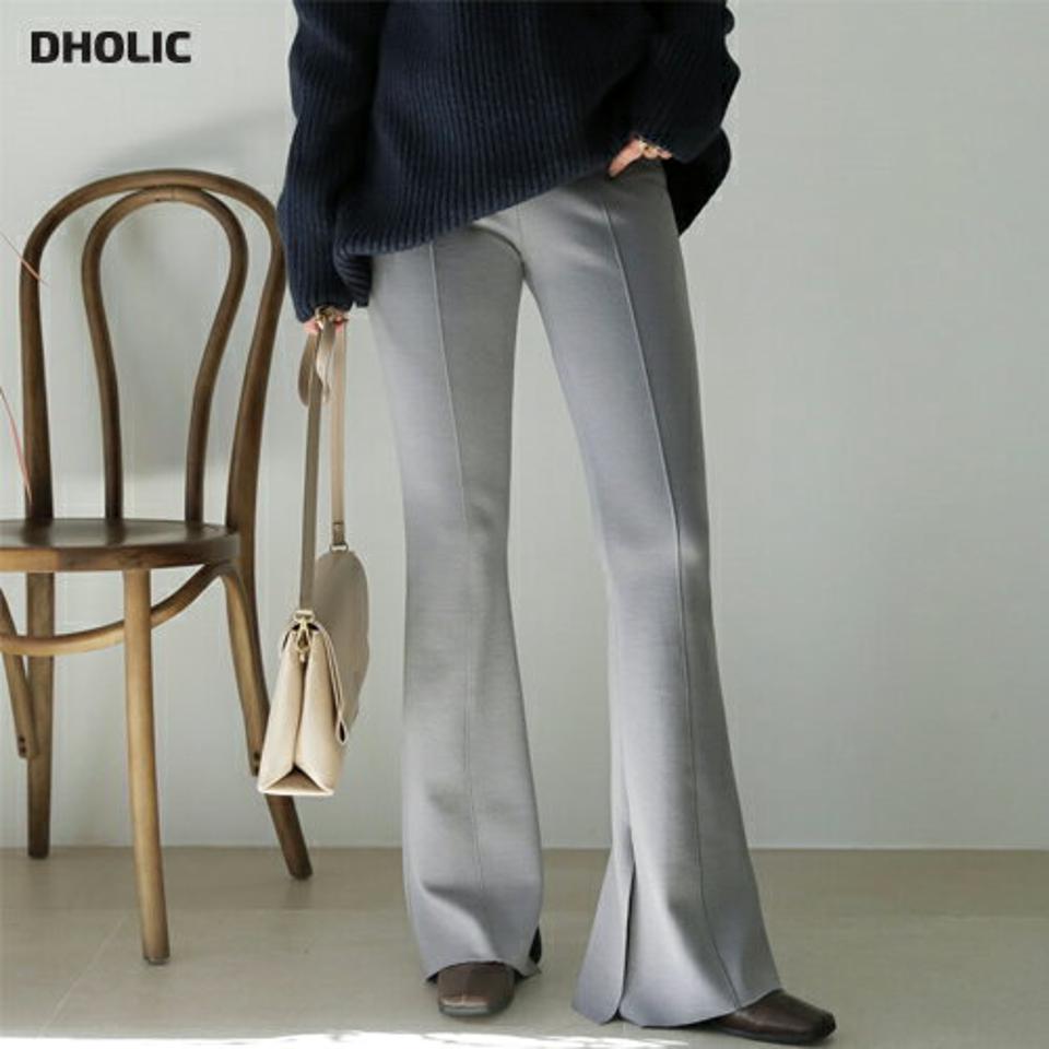 裏起毛ブーツカットスリットパンツ・全3色・t65927 レディース 【pt】【パンツ ロングパンツ ズボン スリット ブーツカット 裏起毛 単色 無地 シンプル 大人 きれいめ スタイルアップ カットオフ 冬 韓国 ファッション】【ハイホリHIHOLLI】