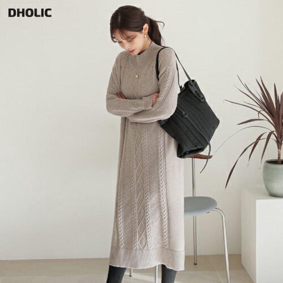 ウェーブニットワンピース・全3色・b65910 レディース 【ops】【ワンピース ロング ロングワンピース ニット ニットワンピース ハーフネック 単色 シンプル カジュアル 体型カバー 秋 冬 韓国 ファッション】【ハイホリHIHOLLI】