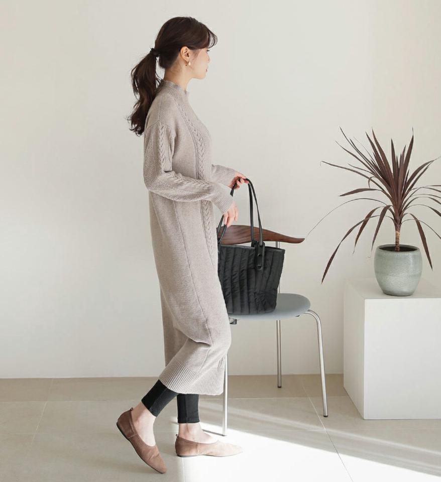 ウェーブニットワンピース・全3色・b65910 レディース 【ops】【ワンピース ロング ロングワンピース ニット ニットワンピース ハーフネック 単色 シンプル カジュアル 体型カバー 秋 冬 韓国 ファッション】【ハイホリHIHOLLI】