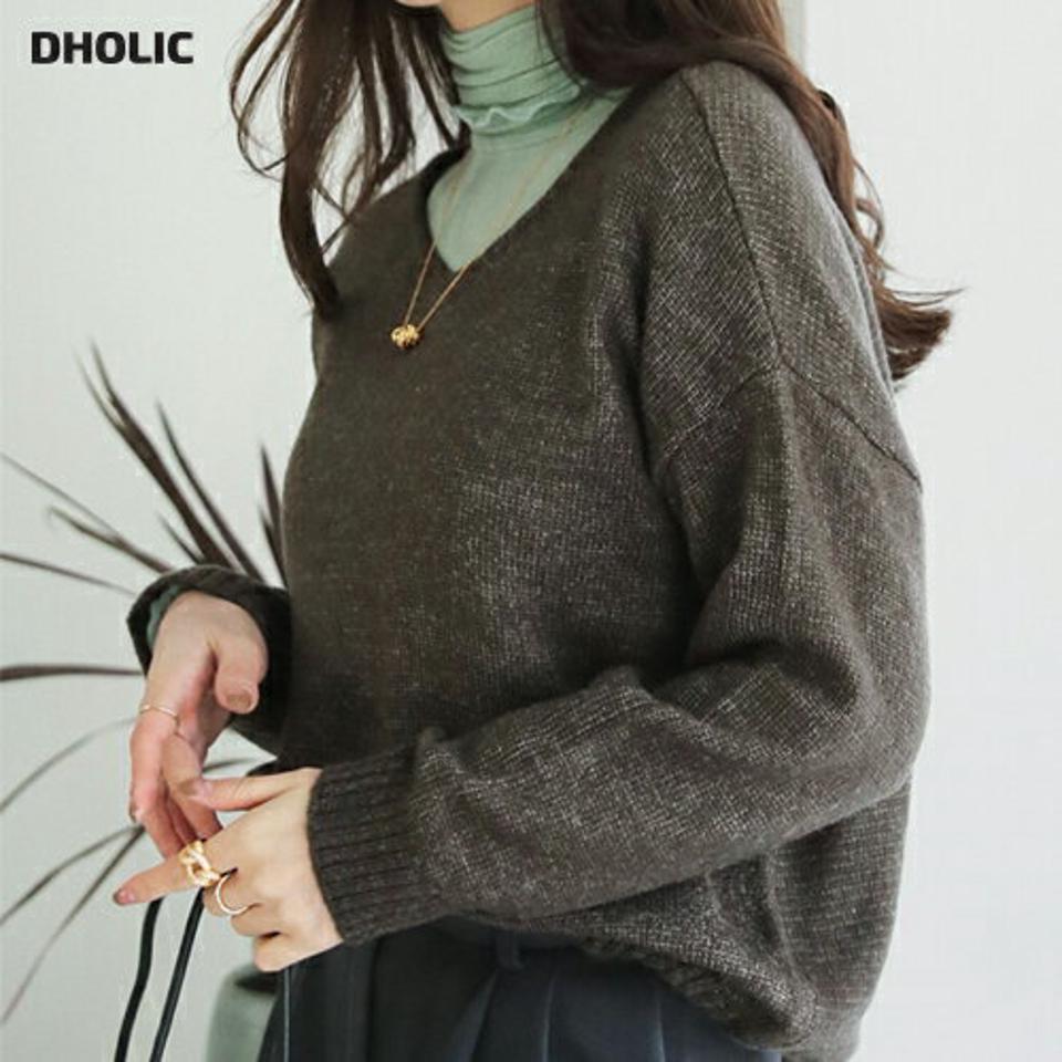 Vネックルーズニット・全4色・t65915 レディース 【tops】【トップス ニット ニットトップス 長袖 ルーズ ゆったり Vネック ラフ 単色 無地 シンプル カジュアル 大人 ウール 秋 冬 韓国 ファッション】【ハイホリHIHOLLI】