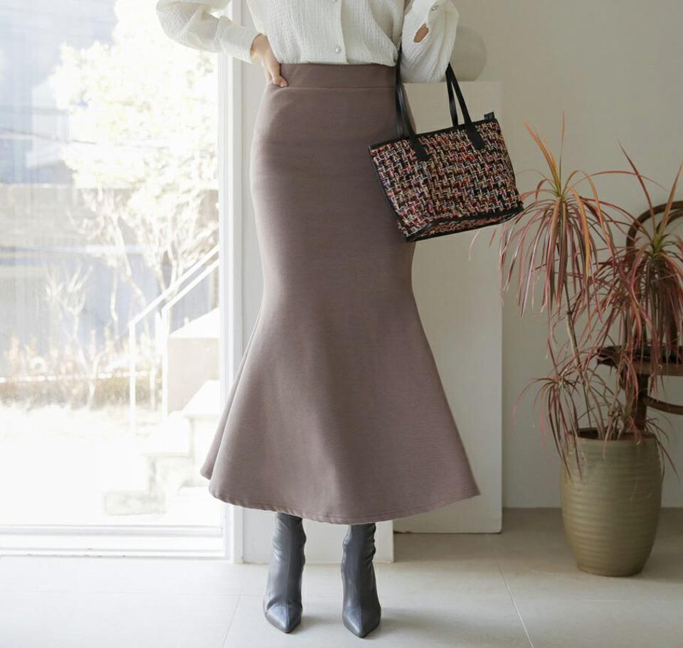 裏起毛マーメイドスカート・全3色・b65932 レディース 【sk】【スカート ロング ロングスカート マーメイドスカート マーメイド 単色 無地 シンプル きれいめ ラフ 裏起毛 ウエストゴム スウェット 冬 韓国 ファッション】【ハイホリHIHOLLI】