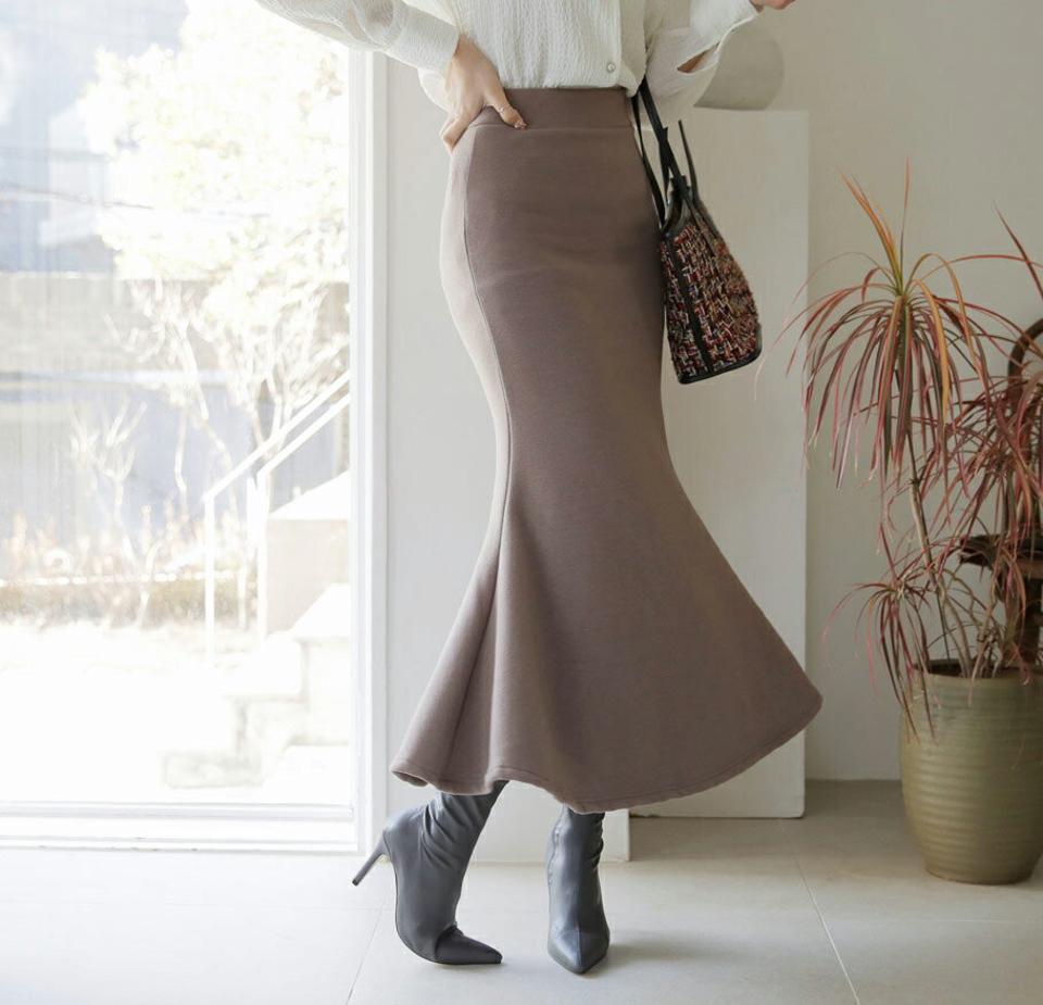 裏起毛マーメイドスカート・全3色・b65932 レディース 【sk】【スカート ロング ロングスカート マーメイドスカート マーメイド 単色 無地 シンプル きれいめ ラフ 裏起毛 ウエストゴム スウェット 冬 韓国 ファッション】【ハイホリHIHOLLI】