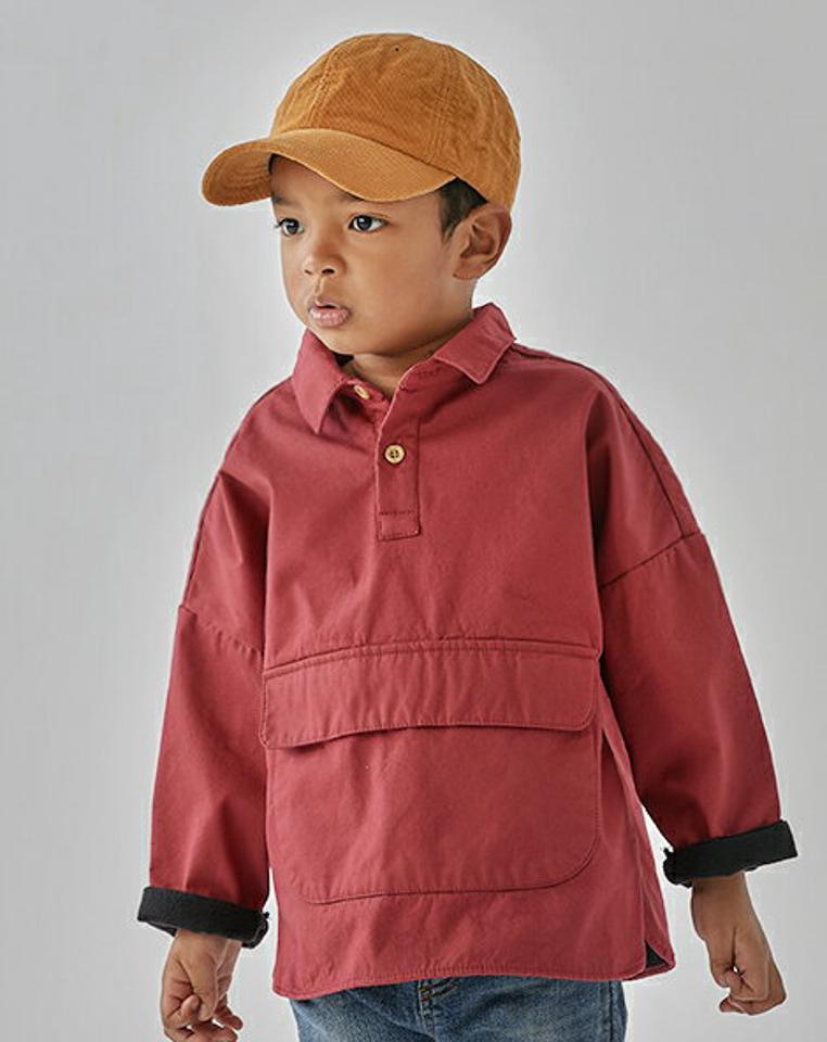 裏起毛ポケットシャツ(junior)・u10697 キッズ 【9~17才】【bl】【韓国 ファッション トップス シャツ ハーフボタン 長袖 ルーズ ゆったり 無地 女の子 男の子 コットン100 アウトドア キッズ こども 子供 子供服 通学 低学年 小学生 ジュニア 冬】【KIDS】