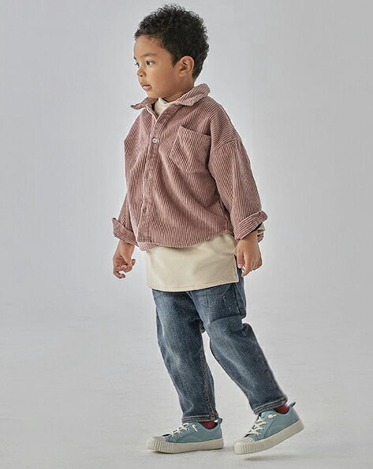 裏起毛コーデュロイシャツ(junior)・u10684 キッズ 【9~17才】【bl】【韓国 ファッション トップス シャツ ボタン 前開 長袖 ルーズ ゆったり ドロップショルダー 無地 女の子 男の子 キッズ こども 子供 子供服 通学 低学年 小学生 ジュニア 冬】【KIDS】