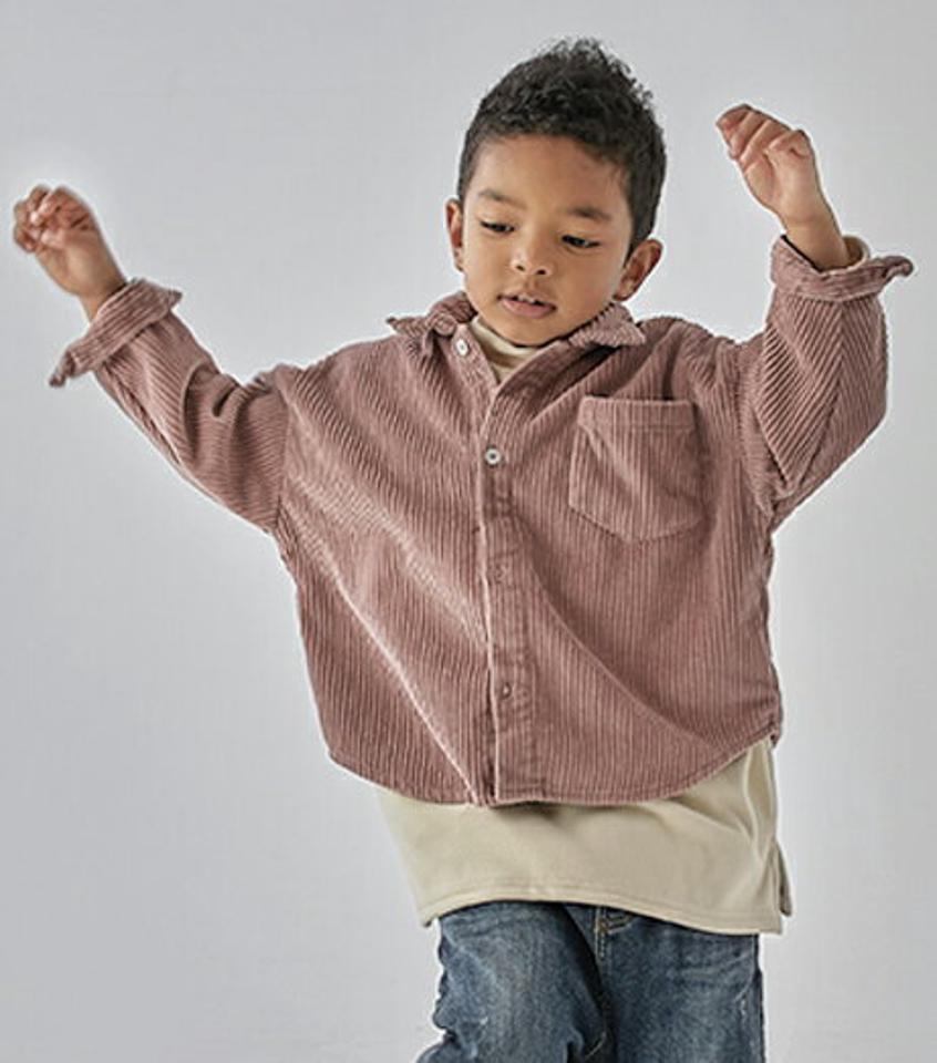 裏起毛コーデュロイシャツ(junior)・u10684 キッズ 【9~17才】【bl】【韓国 ファッション トップス シャツ ボタン 前開 長袖 ルーズ ゆったり ドロップショルダー 無地 女の子 男の子 キッズ こども 子供 子供服 通学 低学年 小学生 ジュニア 冬】【KIDS】