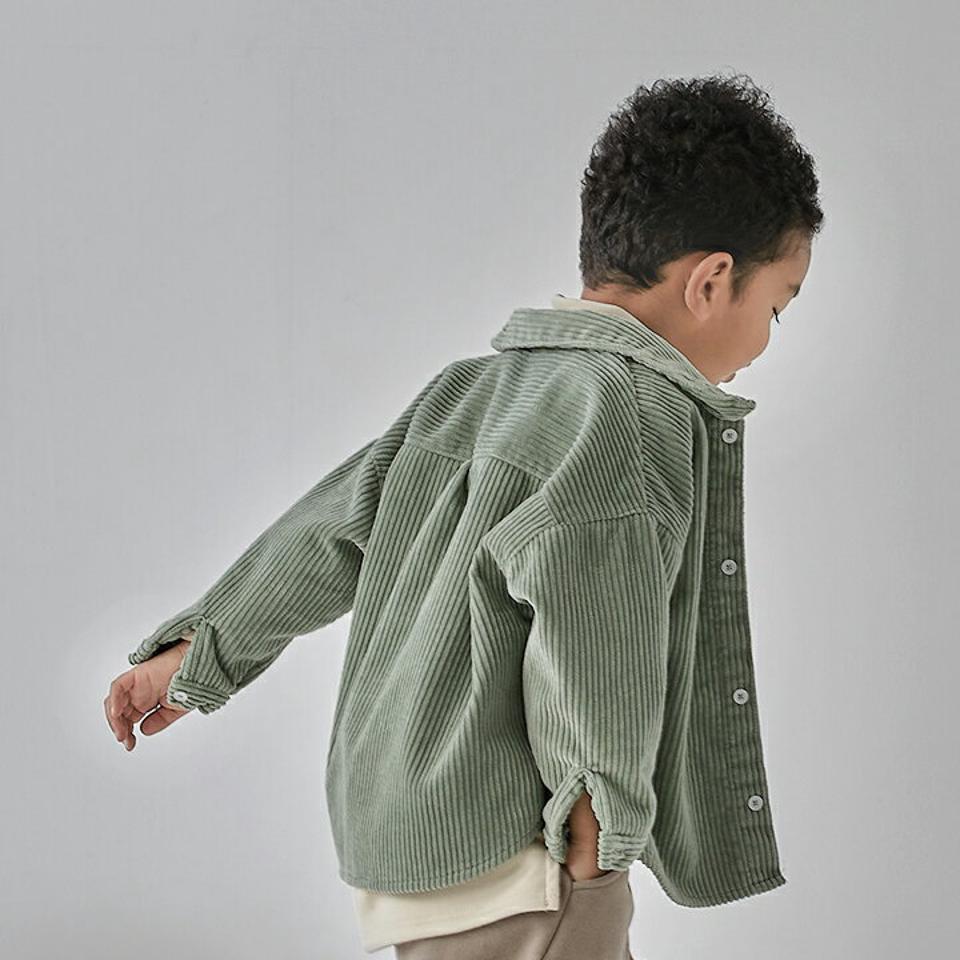 【只今50%OFF】裏起毛コーデュロイシャツ(kids)・u10681 キッズ【3~8才】【bl】【トップス シャツ 長袖 コーデュロイ 単色 シンプル カジュアル ラフ 裏起毛 女の子 男の子 コットン 綿 冬 韓国 韓国子供服 子供 こども 子供服 こども服】【KIDS】【WS】