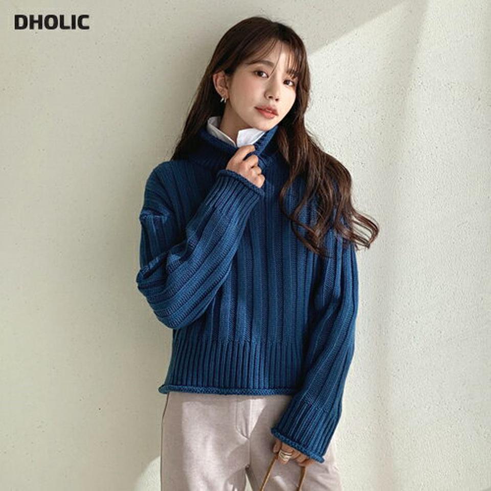 ロールリブハイネックニット・全4色・b56523 レディース 【tops】【韓国 ファッション トップス ニット 長袖 ロールリブ ルーズ ゆったり ユニーク タートルネック ハイネック ベーシック クロップド ナチュラル リブ カジュアル 秋 冬】