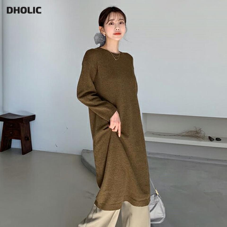 ラウンドニットワンピース・全6色・t64720 レディース 【ops】【韓国 ファッション ワンピース ロング Hライン ラウンドネック 長袖 ニット 上品 大人 柔らかい 細身 ルーズ カジュアル 秋 冬】