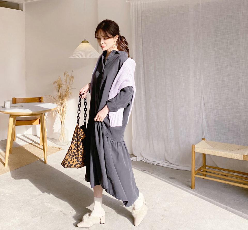 【只今10%OFF】ギャザーシャツワンピース・全2色・t65644 レディース 【ops】【ワンピース ロング ロングワンピース 長袖 ギャザー シャツワンピース シャツワンピ 単色 無地 シンプル ゆったり カジュアル 大人 爽やか 秋 冬 韓国 ファッション】【ハイホリHIHOLLI】