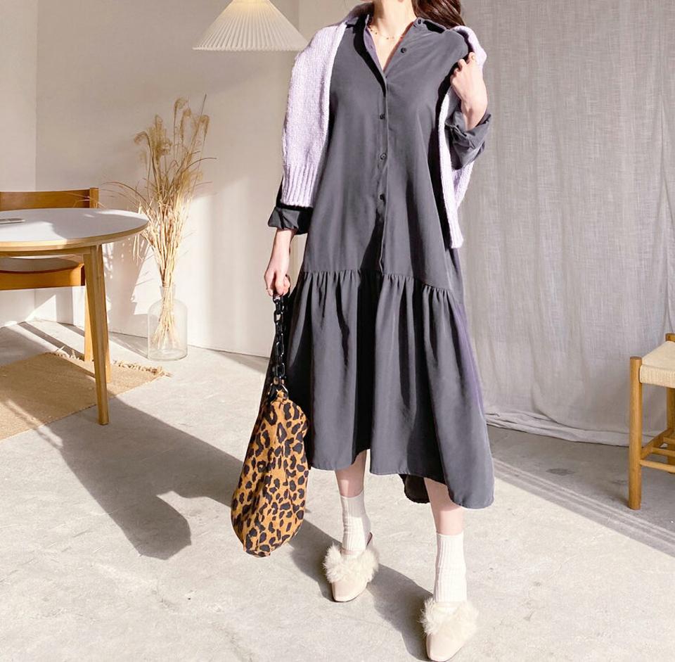 【只今10%OFF】ギャザーシャツワンピース・全2色・t65644 レディース 【ops】【ワンピース ロング ロングワンピース 長袖 ギャザー シャツワンピース シャツワンピ 単色 無地 シンプル ゆったり カジュアル 大人 爽やか 秋 冬 韓国 ファッション】【ハイホリHIHOLLI】