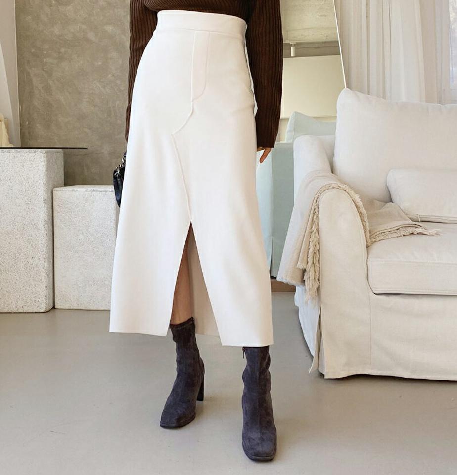 裏起毛ストレッチスカート・全3色・b64698 レディース 【sk】【韓国 ファッション ボトムス スカート ロング Hライン 無地 スリット ウエストゴム スリット バックゴム 裏起毛 保温性 カジュアル 秋 冬】