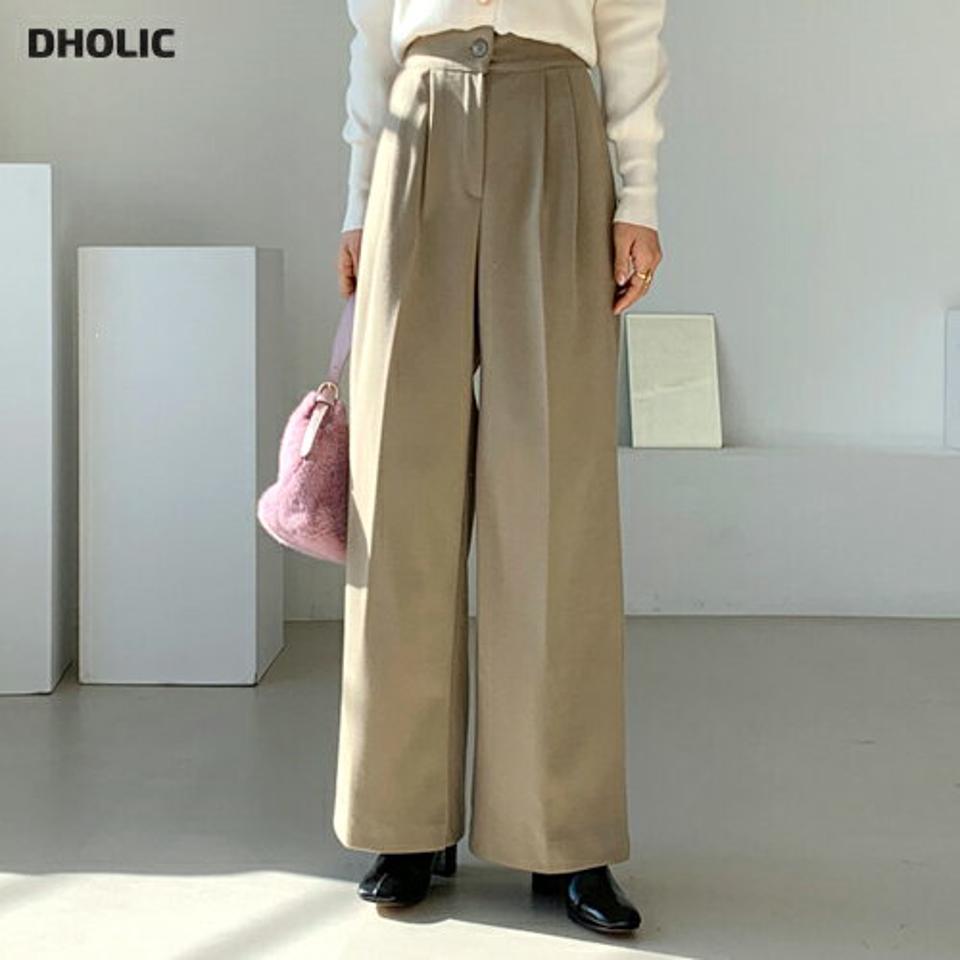 起毛ワイドスラックス・全3色・t64712 レディース 【pt】【韓国 ファッション ボトムス パンツ ロング 起毛 ワイド スラックス 10分丈 十分丈 ストレート ハイウエスト 無地 オフィス ルーズ カジュアル 秋 冬】