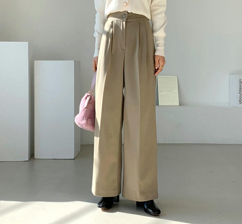 起毛ワイドスラックス・全3色・t64712 レディース 【pt】【韓国 ファッション ボトムス パンツ ロング 起毛 ワイド スラックス 10分丈 十分丈 ストレート ハイウエスト 無地 オフィス ルーズ カジュアル 秋 冬】