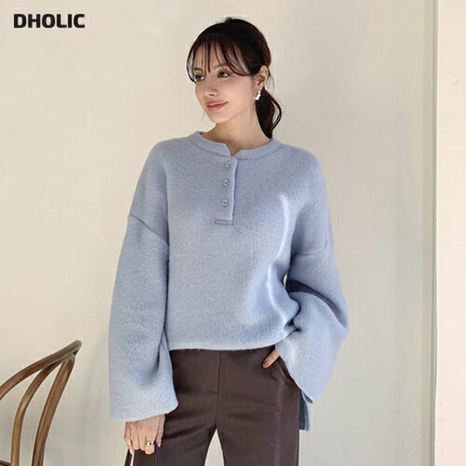 ヘンリーネックTシャツ・全3色・t66022 レディース 【tops】【トップス 長袖 ヘンリーネック 単色 無地 シンプル カジュアル 柔らかい スリット ラウンドネック ルーズ パステル 秋 冬 韓国 ファッション】【ハイホリHIHOLLI】