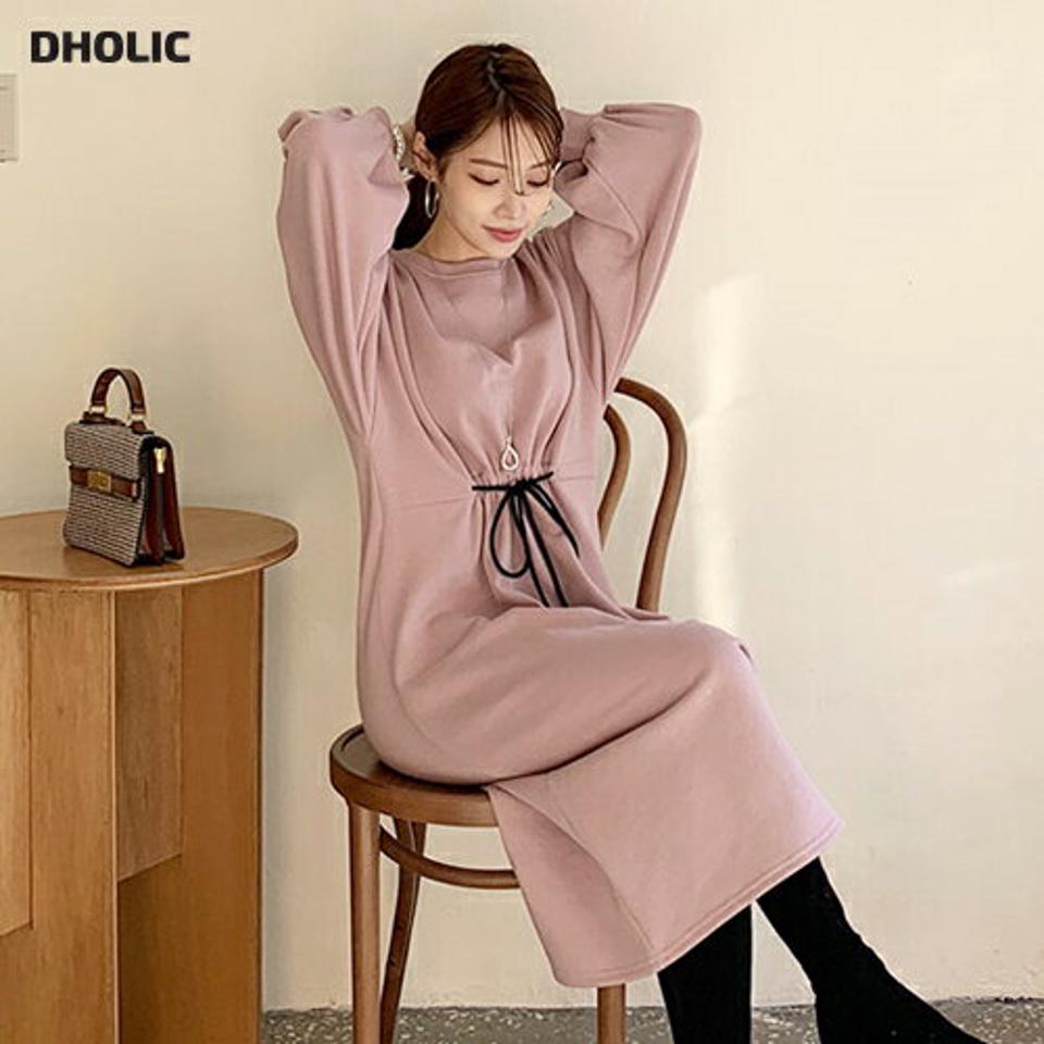 裏起毛ドロストワンピース・全4色・b66028 レディース 【ops】【ワンピース ロング ロングワンピース 長袖 ドロスト 裏起毛 単色 無地 シンプル カジュアル ラフ 体型カバー 冬 韓国 ファッション】【ハイホリHIHOLLI】