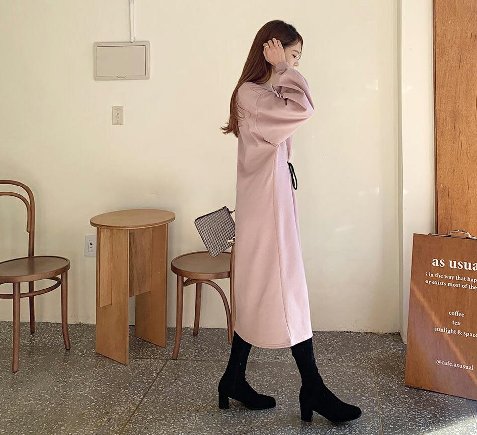 裏起毛ドロストワンピース・全4色・b66028 レディース 【ops】【ワンピース ロング ロングワンピース 長袖 ドロスト 裏起毛 単色 無地 シンプル カジュアル ラフ 体型カバー 冬 韓国 ファッション】【ハイホリHIHOLLI】