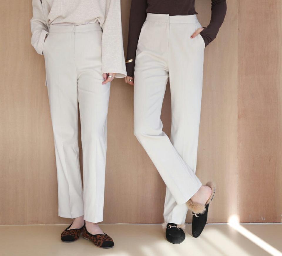 2TYPE起毛スラックス・全4色・b66044 レディース 【pt】【スラックス パンツ ズボン ロングパンツ 起毛 単色 無地 シンプル クロップド丈 柔らかい ストレート オフィスカジュアル 秋 冬 韓国 ファッション】【ハイホリHIHOLLI】