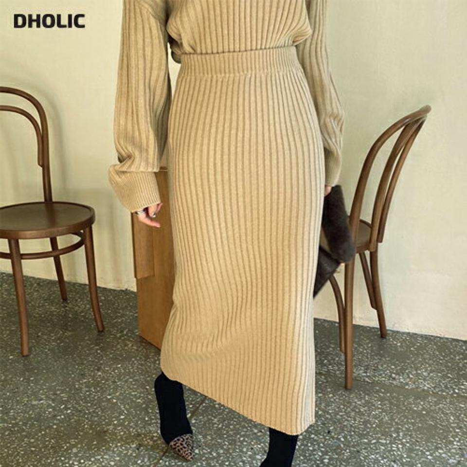 リブニットスカート・全3色・t66036 レディース 【sk】【スカート ロング ロングスカート ニット ニットスカート リブ リブニット 単色 無地 シンプル カジュアル ウエストゴム Hライン 秋 冬 韓国 ファッション】【ハイホリHIHOLLI】