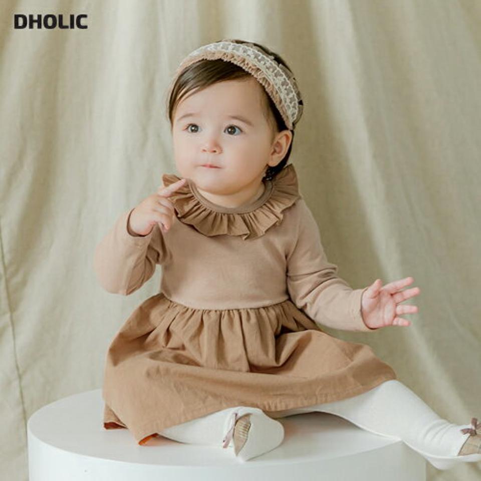 ラフカラーワンピース・p008856 キッズ【0~2才】【ops】【ワンピース ミディ丈 長袖 フリル 単色 無地 可愛い かわいい ガーリー 女の子 秋 冬 韓国 韓国子供服 子供 こども 子供服 こども服】【KIDS】