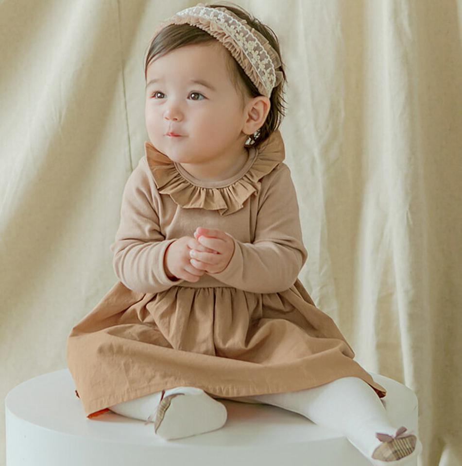 ラフカラーワンピース・p008856 キッズ【0~2才】【ops】【ワンピース ミディ丈 長袖 フリル 単色 無地 可愛い かわいい ガーリー 女の子 秋 冬 韓国 韓国子供服 子供 こども 子供服 こども服】【KIDS】