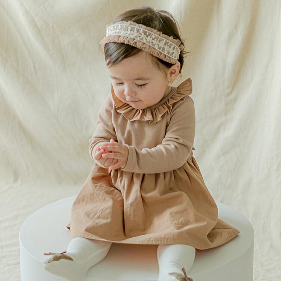 ラフカラーワンピース・p008856 キッズ【0~2才】【ops】【ワンピース ミディ丈 長袖 フリル 単色 無地 可愛い かわいい ガーリー 女の子 秋 冬 韓国 韓国子供服 子供 こども 子供服 こども服】【KIDS】