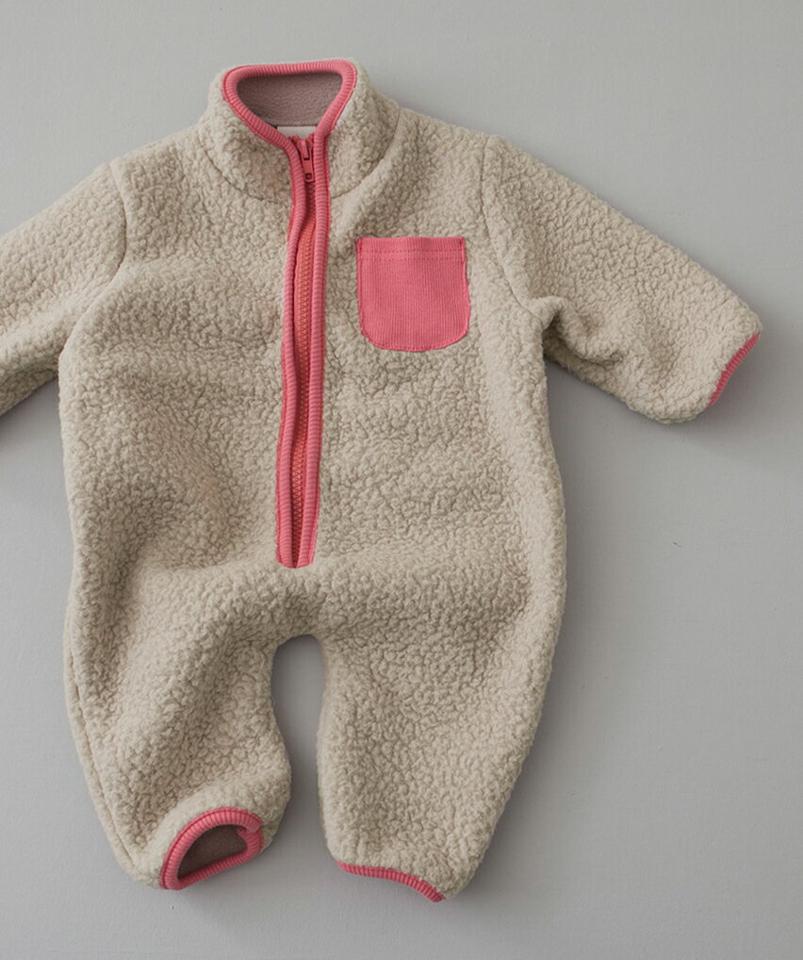 【只今50%OFF】配色ボアロンパース・u08752 キッズ【0~2才】【bc】【ロンパース 新生児 出産祝い プレゼント ボア ボアロンパース 長袖 パンツ ズボン 配色 カジュアル プレゼント 誕生日 女の子 男の子 冬 韓国 韓国子供服 子供 こども 子供服 こども服】【KIDS】【WS】