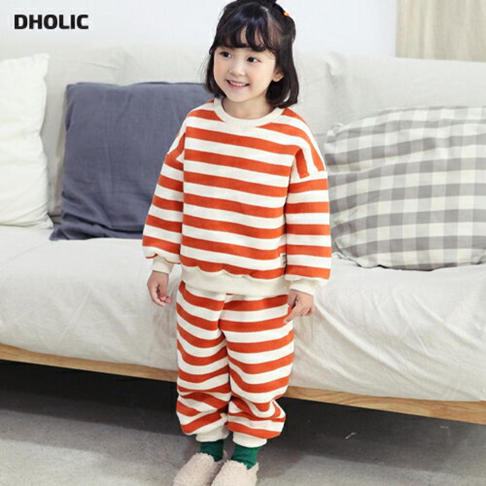 裏起毛ボーダースウェット上下SET・p010602 キッズ 【3~8才】【pt】【韓国 ファッション セットアップ スウェット トレーナー 長袖 ロング パンツ ジョガーパンツ 無地 女の子 男の子 キッズ 子供 子供服 幼稚園 通学 通園 低学年 秋 冬】【KIDS】