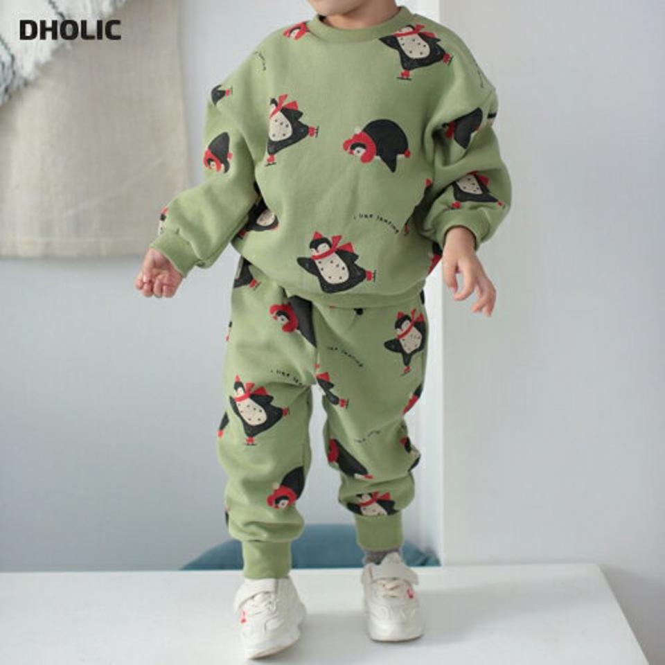 裏起毛ペンギンパターンスウェット上下SET・u10556 キッズ 【3~8才】【pt】【韓国 ファッション セットアップ スウェット トレーナー 長袖 ロング パンツ ジョガーパンツ 無地 女の子 男の子 キッズ 子供 子供服 幼稚園 通学 通園 低学年 秋 冬】【KIDS】