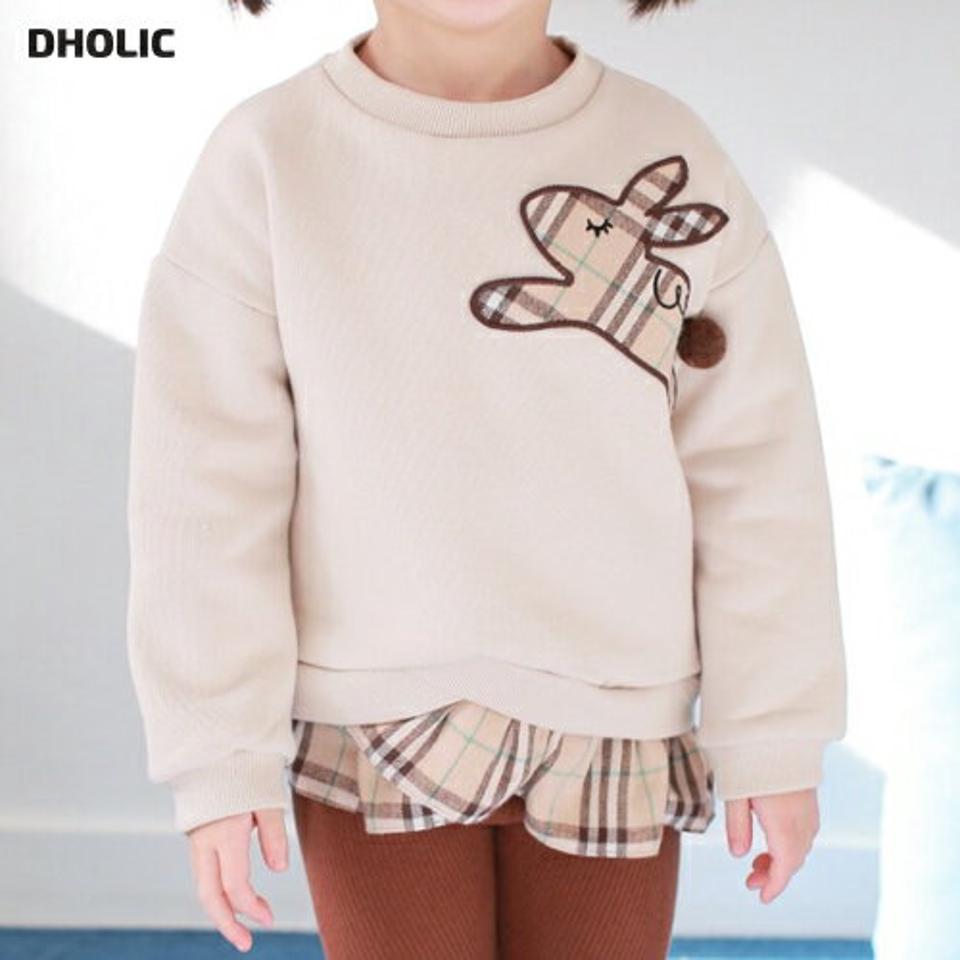 【キッズ30%OFF】裏起毛チェックラビットスウェット・u10554 キッズ 【3~8才】【tops】【韓国 ファッション トップス スウェット トレーナー Tシャツ カットソー 柄 パターンフリルヘム レイヤード調 女の子 キッズ 子供 子供服 幼稚園 通学 通園 低学年 秋 冬】【KIDS】
