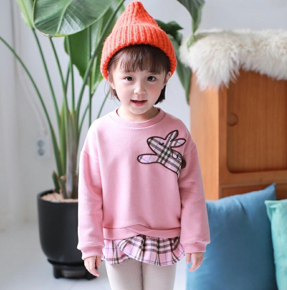 【キッズ30%OFF】裏起毛チェックラビットスウェット・u10554 キッズ 【3~8才】【tops】【韓国 ファッション トップス スウェット トレーナー Tシャツ カットソー 柄 パターンフリルヘム レイヤード調 女の子 キッズ 子供 子供服 幼稚園 通学 通園 低学年 秋 冬】【KIDS】