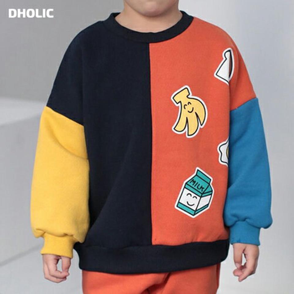 【キッズ30%OFF】裏起毛配色ユニークパターンスウェット・u10195 キッズ 【3~8才】【tops】【韓国 ファッション トップス スウェット トレーナー Tシャツ カットソー ロゴ プリント 男の子 女の子 キッズ 子供 子供服 幼稚園 通学 通園 低学年 秋 冬】【KIDS】