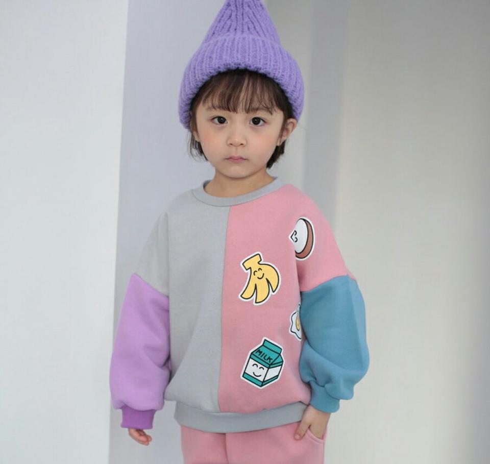 【キッズ30%OFF】裏起毛配色ユニークパターンスウェット・u10195 キッズ 【3~8才】【tops】【韓国 ファッション トップス スウェット トレーナー Tシャツ カットソー ロゴ プリント 男の子 女の子 キッズ 子供 子供服 幼稚園 通学 通園 低学年 秋 冬】【KIDS】