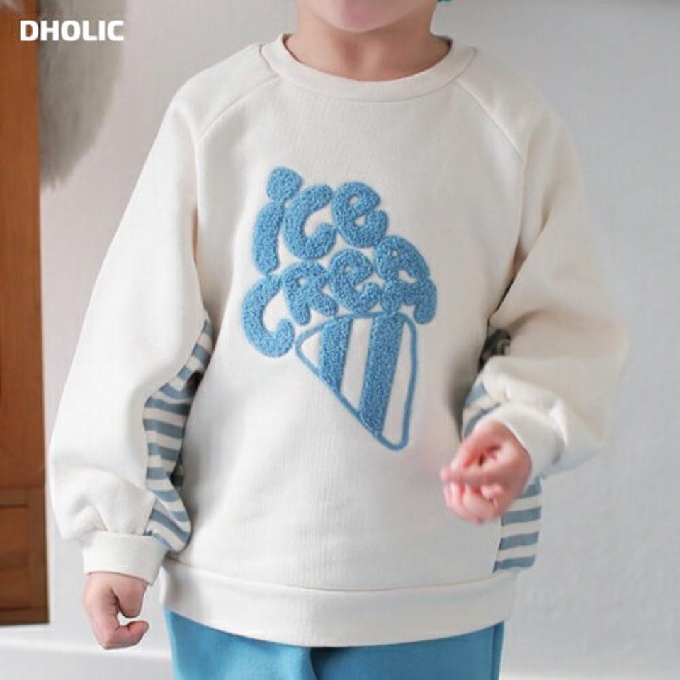 【キッズ30%OFF】サイドボーダー裏起毛アイスクリームスウェット・u10547 キッズ 【3~8才】【tops】【韓国 ファッション トップス スウェット トレーナー Tシャツ カットソー 刺? レタリング 男の子 女の子 キッズ 子供 子供服 幼稚園 通学 通園 低学年 秋 冬】【KIDS】