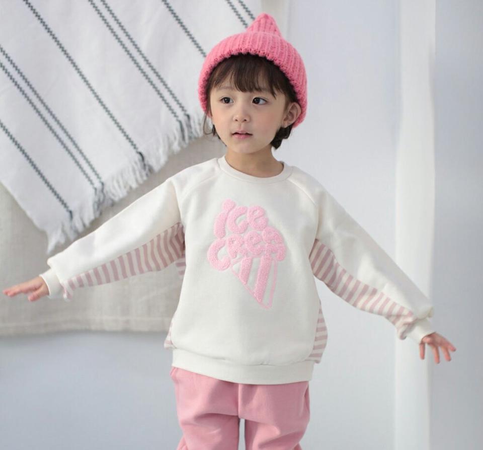 【キッズ30%OFF】サイドボーダー裏起毛アイスクリームスウェット・u10547 キッズ 【3~8才】【tops】【韓国 ファッション トップス スウェット トレーナー Tシャツ カットソー 刺? レタリング 男の子 女の子 キッズ 子供 子供服 幼稚園 通学 通園 低学年 秋 冬】【KIDS】